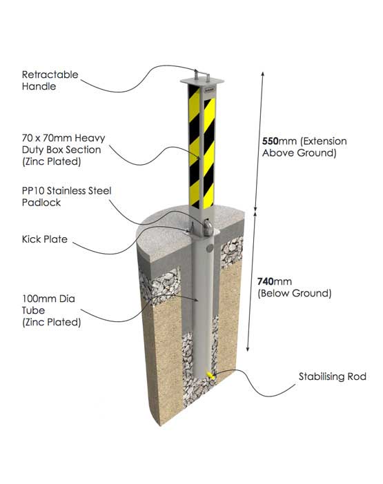 BudgetBollard Heavy Duty Retractable Driveway Post
