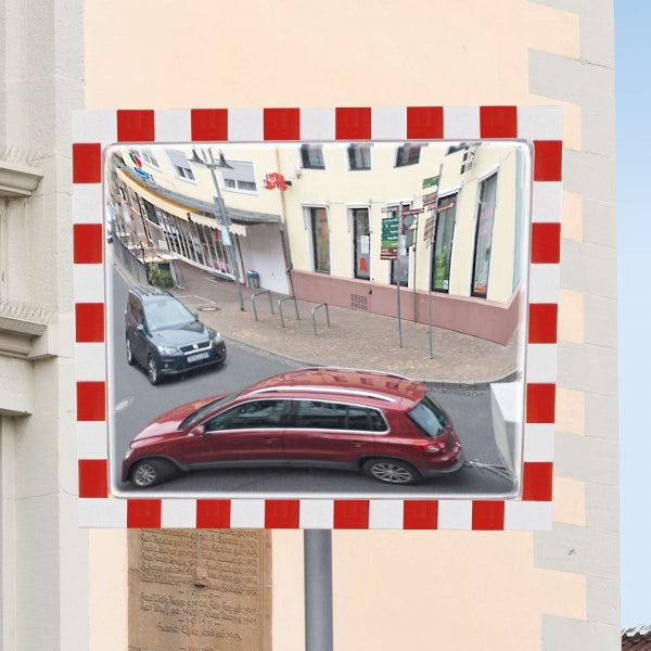 Convex mirror on dangerous bend for safety