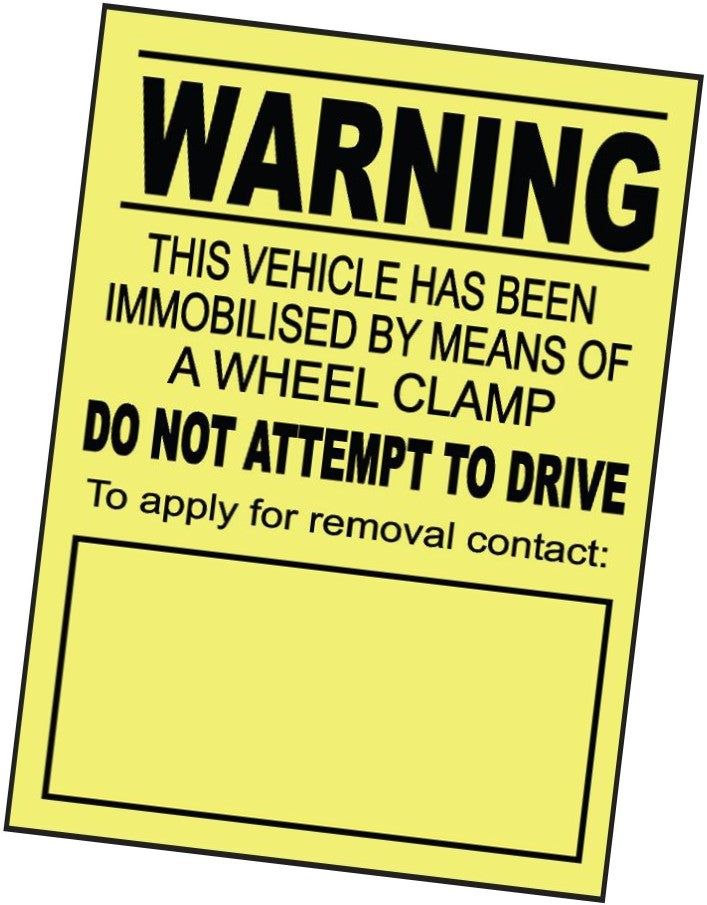 Wheel Clamp Warning Sticker Yellow