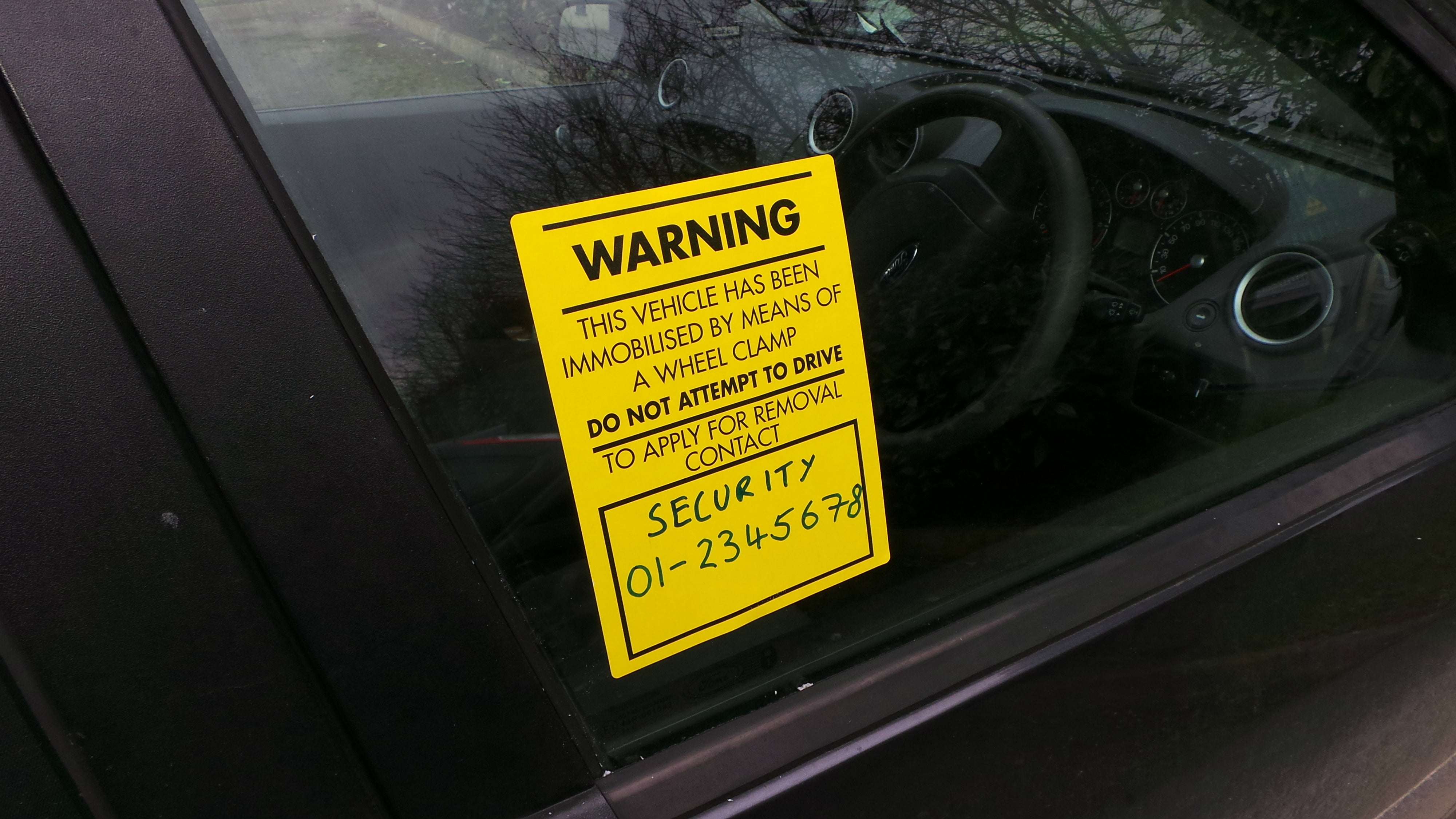 Wheel Clamp Warning Sticker Yellow