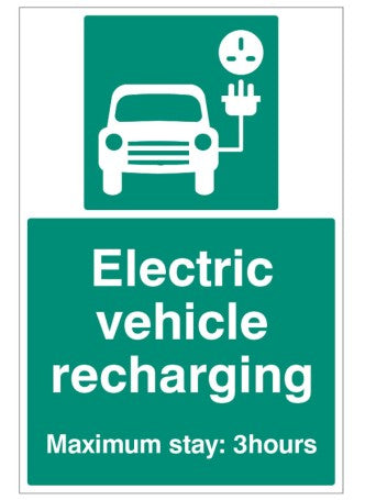 Electric Vehicle recharging Max Stay 3 Hours Sign