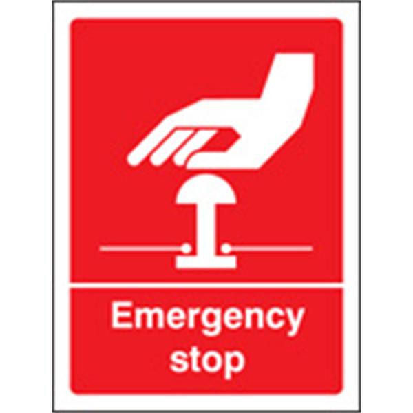 Emergency Stop White And Red Sign